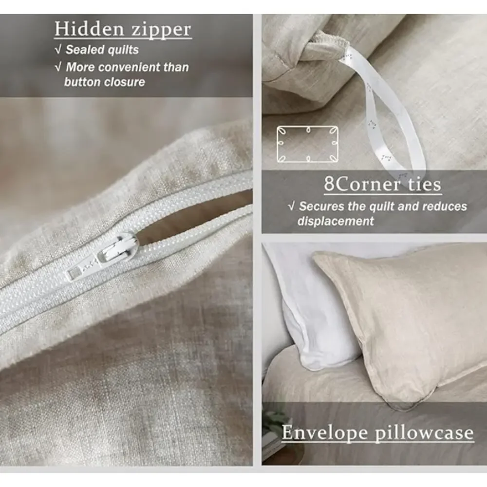 Linen Duvet Cover Set, Bedding with Zipper Closure-Oversized King, Natural Linen